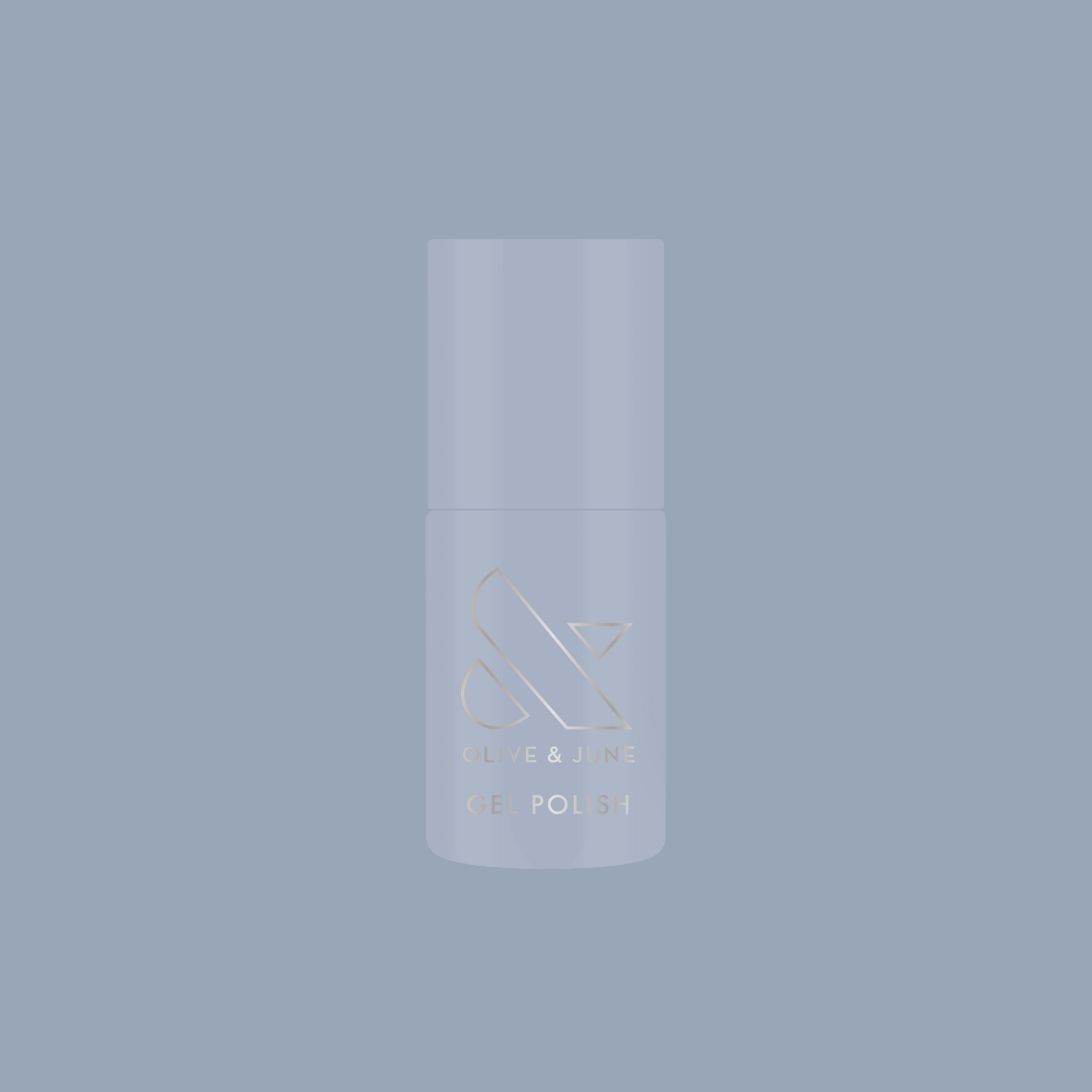 Vintage - Gel polish bottle in vintage denim blue shade on matching blue background by Olive and June