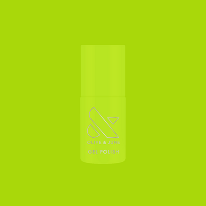Time To Re-apply - Gel bright neon yellow green gel polish bottle on matching vibrant background for a bold mani look