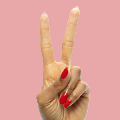 CV - Gel shown on natural nails painted in bright cherry red for a vibrant at-home gel manicure by Olive and June