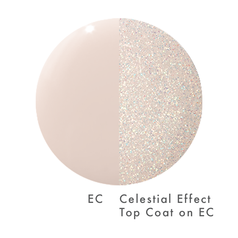 The Celestial Effect Top Coat shown with a smooth nude base and sparkling micro-shimmer finish for a radiant mani