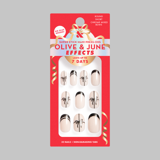 Chrome Mixed Bows - Tab Press-On | Short | Round