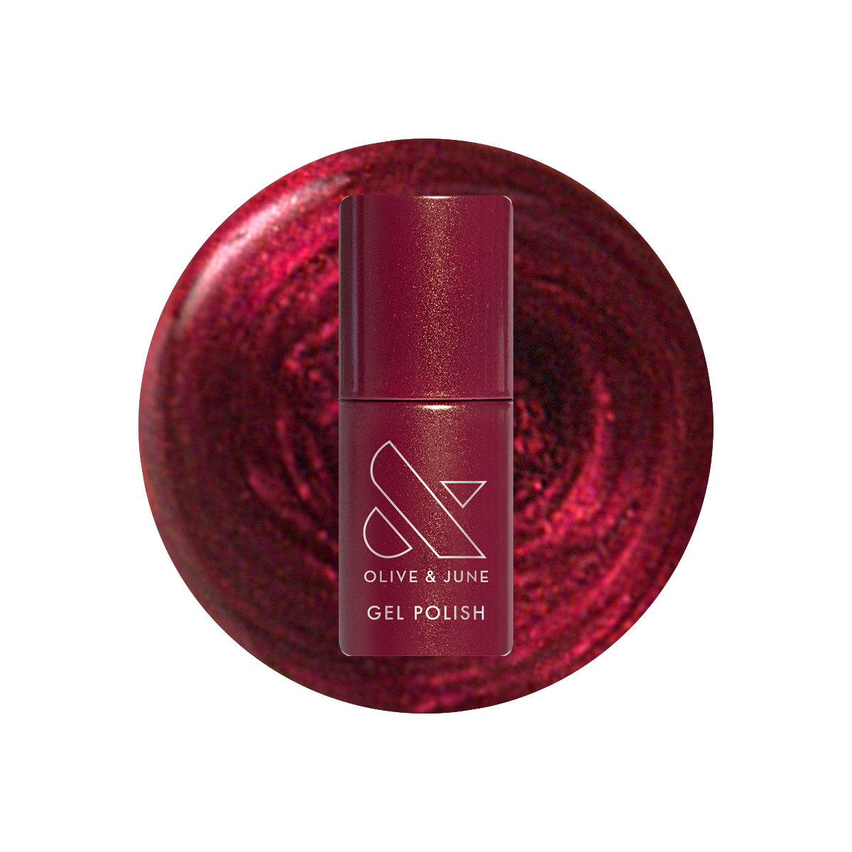 Budget? What Budget Gel deep rose-orange duochrome gel polish bottle on swirled polish background for mani or manicure