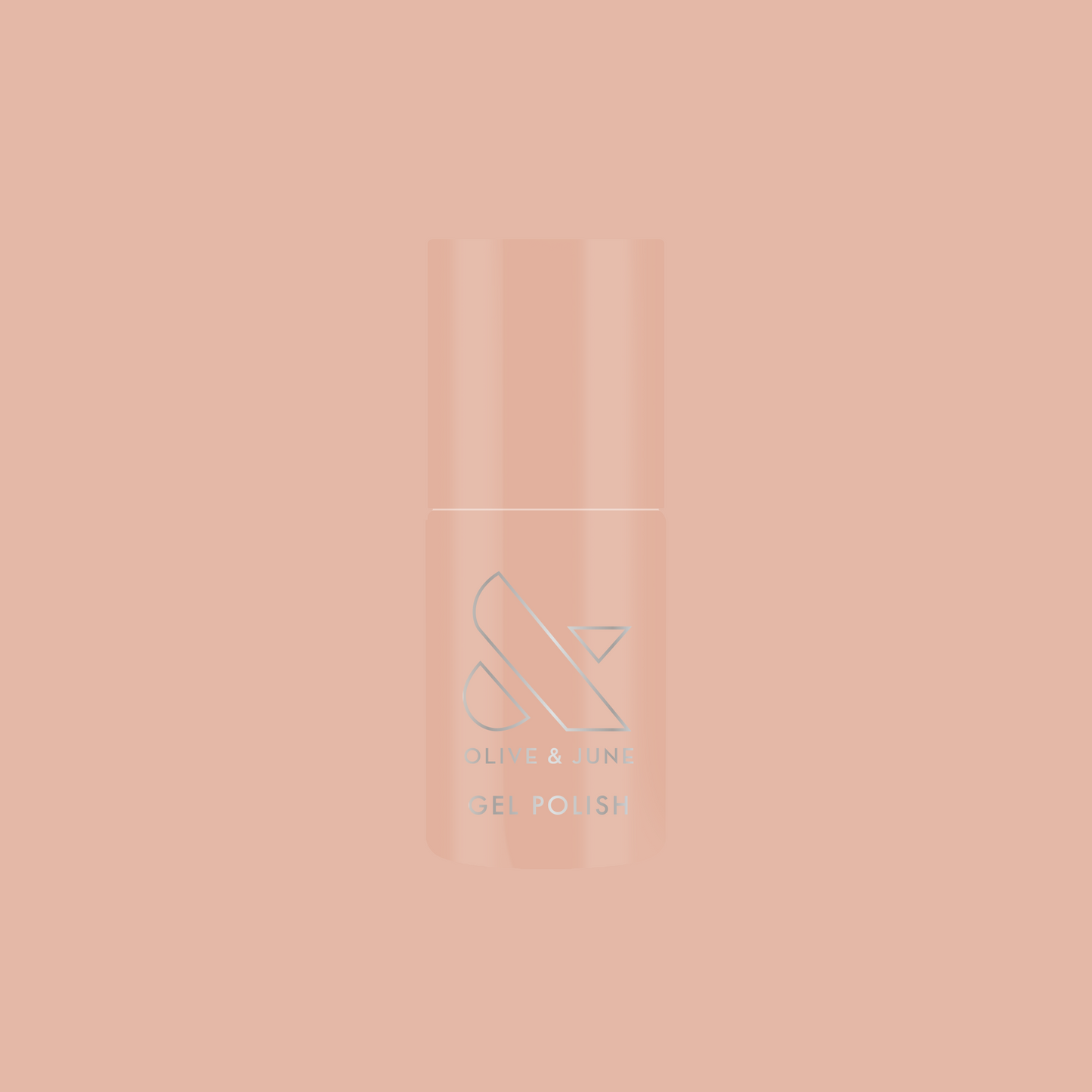 Bottle of KAG - Gel nail polish in neutral peachy pink shade on a matching soft peach background