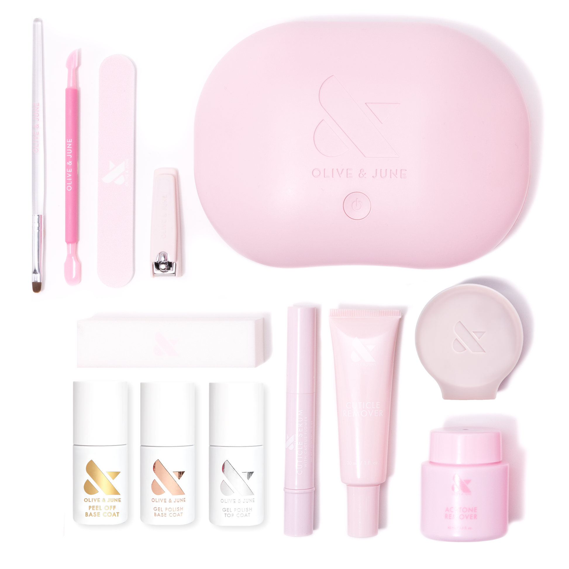 The Gel Mani System - 6 with pink UV lamp, nail care tools, base and top coats, cuticle remover, and polish remover for gel manicures