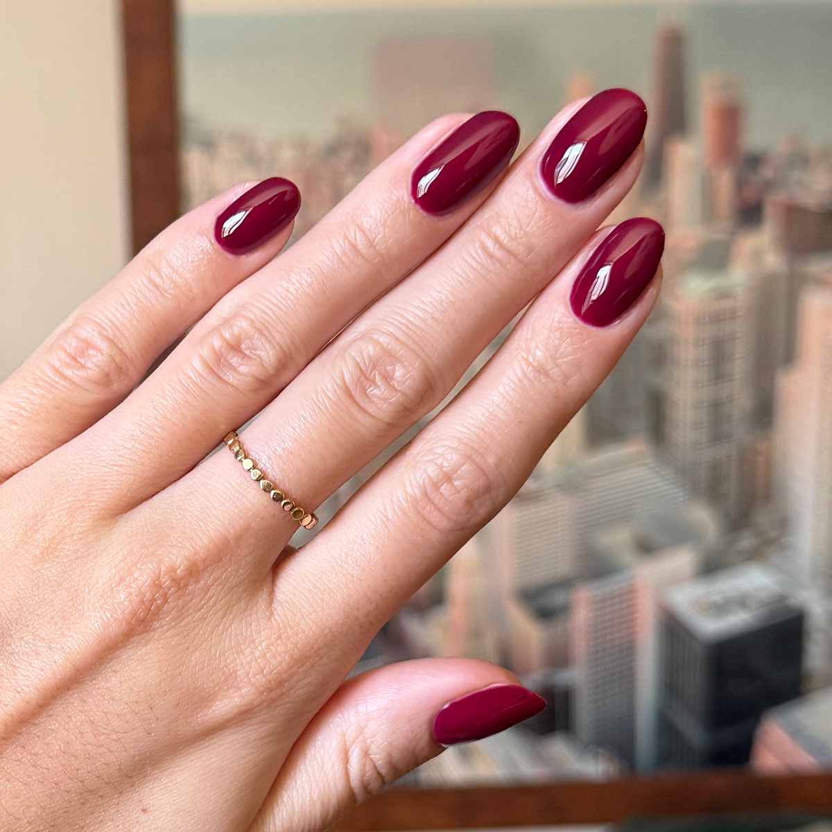 Mulberry - Gel deep plummy gel polish on natural nails with a glossy, long-lasting manicure by Olive and June