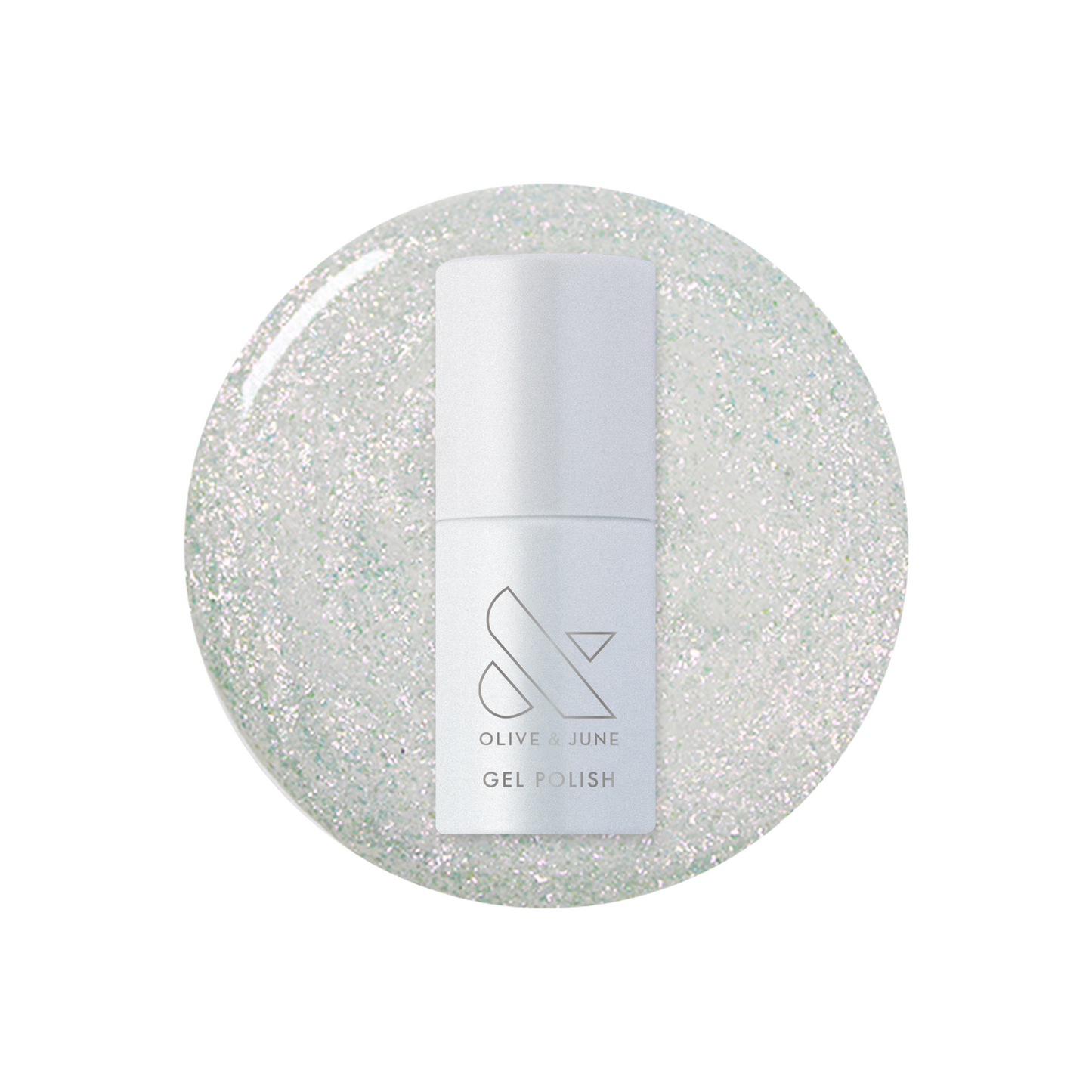 DIAMONDS ARE A MANI’S BEST FRIEND Gel bottle on sparkly iridescent sheer gel polish for long-lasting mani looks