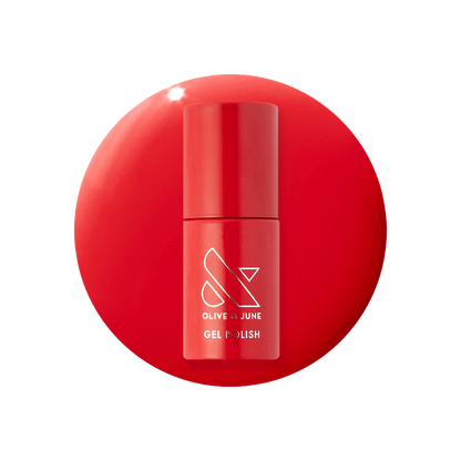 CV - Gel bottle shown in bright cherry red for a vibrant, long-lasting gel manicure by Olive and June