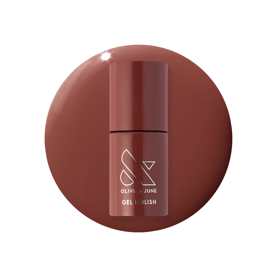 JJ - Gel polish bottle in warm cinnamon brown shade for a cozy, long-lasting manicure by Olive and June