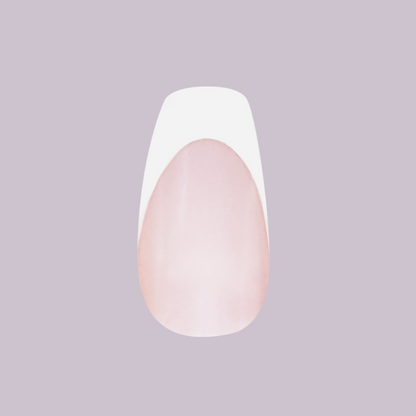 White Chrome French - Press-On | Medium | Coffin with glossy white tips and a shimmering chrome glaze for an easy mani at home