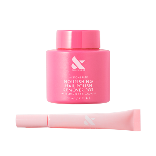 Nonstop Nourishing Duo with nourishing nail polish remover pot and hydrating cuticle oil for smooth manicure care.
